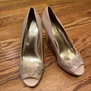 Antonio Melani Nude Peep-toe Pump with Beading